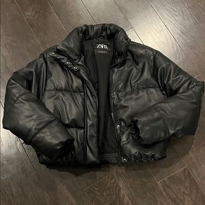 Zara Women’s Faux Leather short puffer jacket